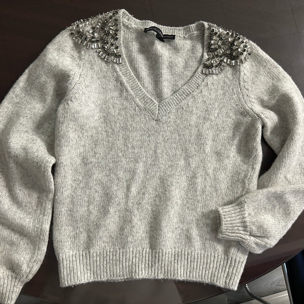 White House Black Market Embellished Gray Sweater - Picture 1 of 10